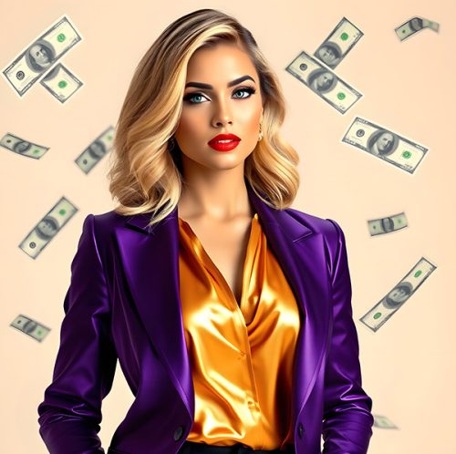 woman-with-purple-jacket-bunch-money-background